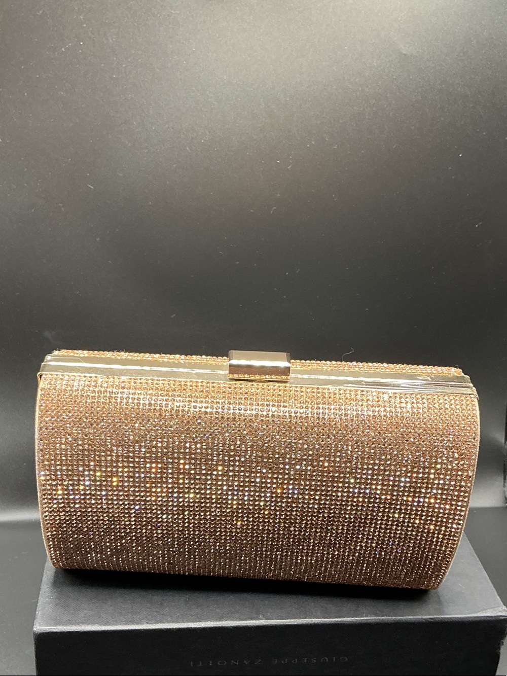 Crystal-Embellished Rose Gold Evening Clutch